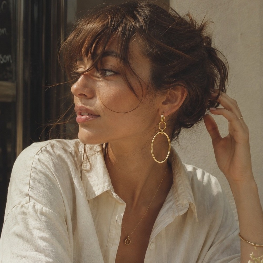 Vita Fede Convertible Hoop Link Drop Earrings Gold Plate